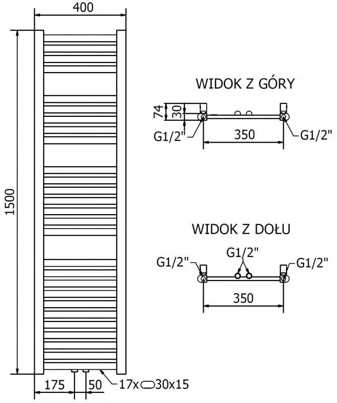 Mexen Hades vonios radiatorius, 1500 x 400 mm, 461 W, auksinis