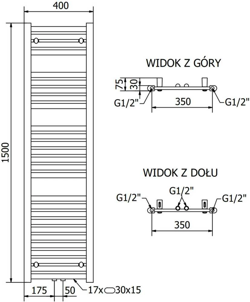 Mexen Hades vonios radiatorius, 1500 x 400 mm, 461 W, chromo