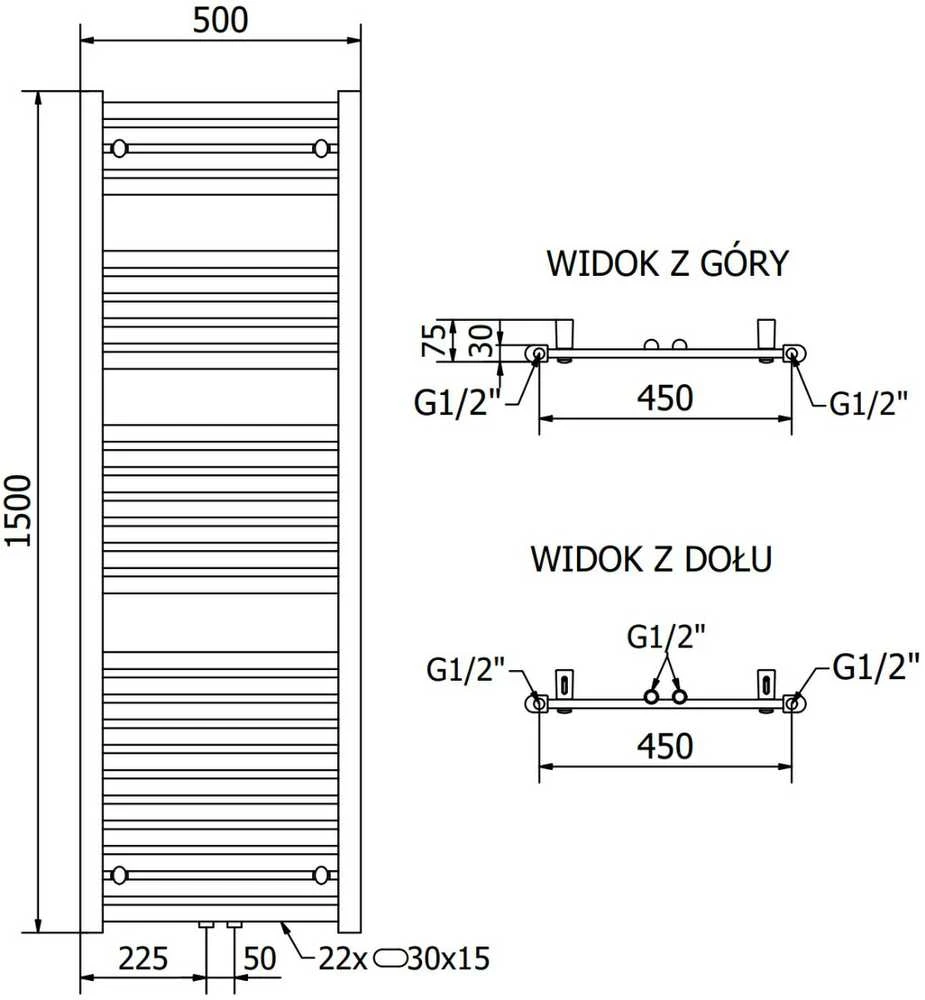 Mexen Hades vonios radiatorius, 1500 x 500 mm, 703 W, juodas