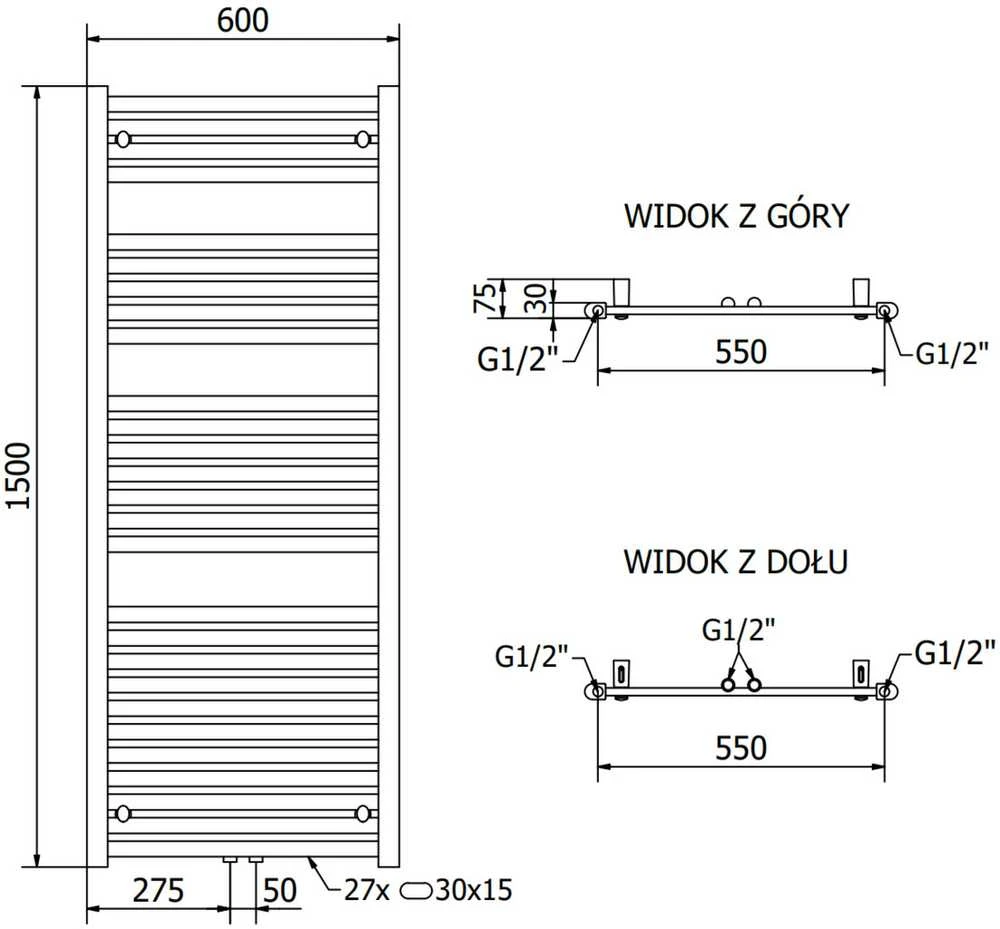 Mexen Hades vonios radiatorius, 1500 x 600 mm, 812 W, juodas