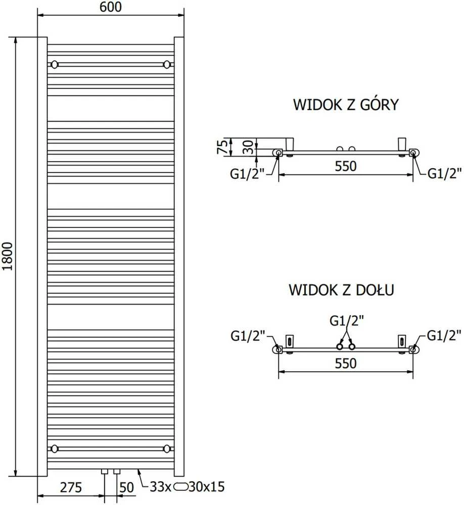Mexen Hades vonios radiatorius, 1800 x 600 mm, 1000 W, juodas