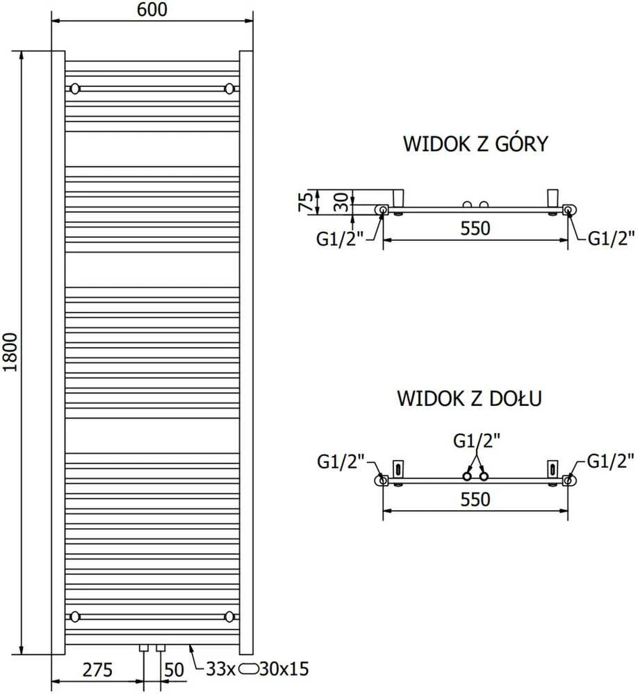 Mexen Hades vonios radiatorius, 1800 x 600 mm, 790 W, auksinis