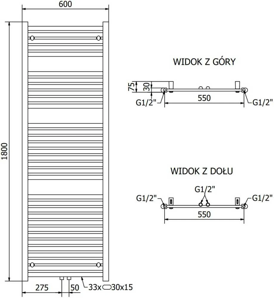 Mexen Hades vonios radiatorius, 1800 x 600 mm, 790 W, chromo