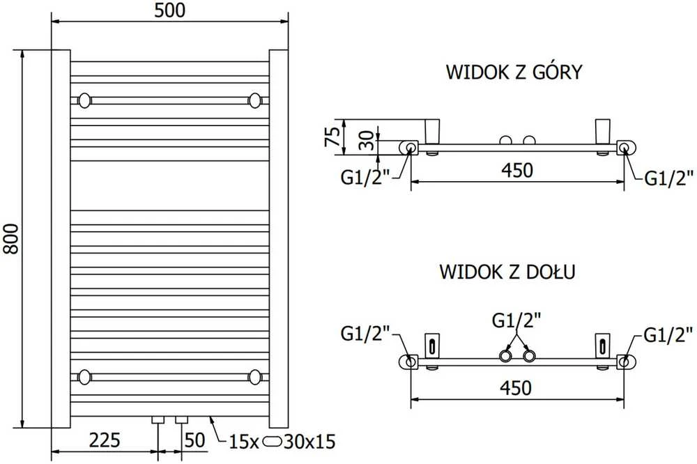 Mexen Hades vonios radiatorius, 800 x 500 mm, 386 W, juodas