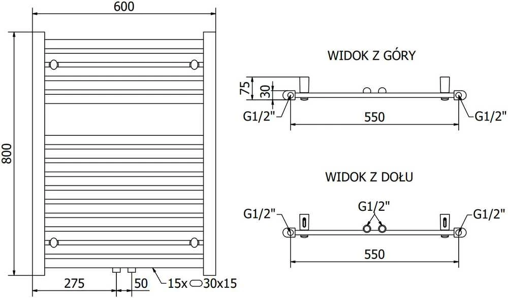 Mexen Hades vonios radiatorius, 800 x 600 mm, 357 W, chromo