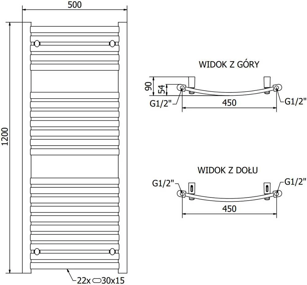 Mexen Helios vonios radiatorius, 1200 x 500 mm, 567 W, antracitas