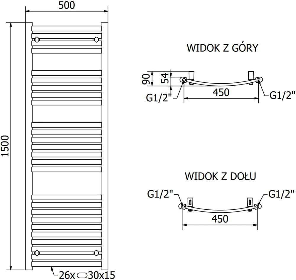Mexen Helios vonios radiatorius, 1500 x 500 mm, 676 W, baltas