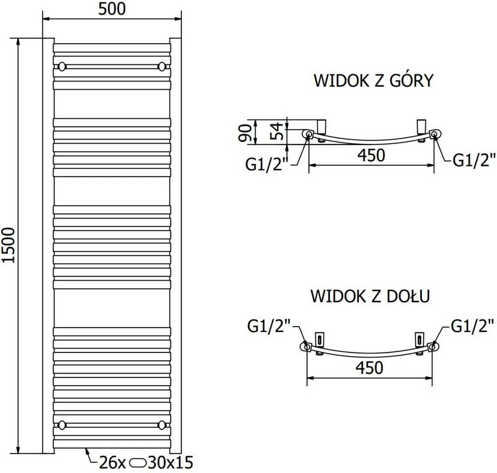 Mexen Helios vonios radiatorius, 1500 x 500 mm, 676 W, juodas