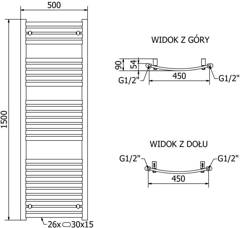 Mexen Helios vonios radiatorius, 1500 x 500 mm, 676 W, antracito