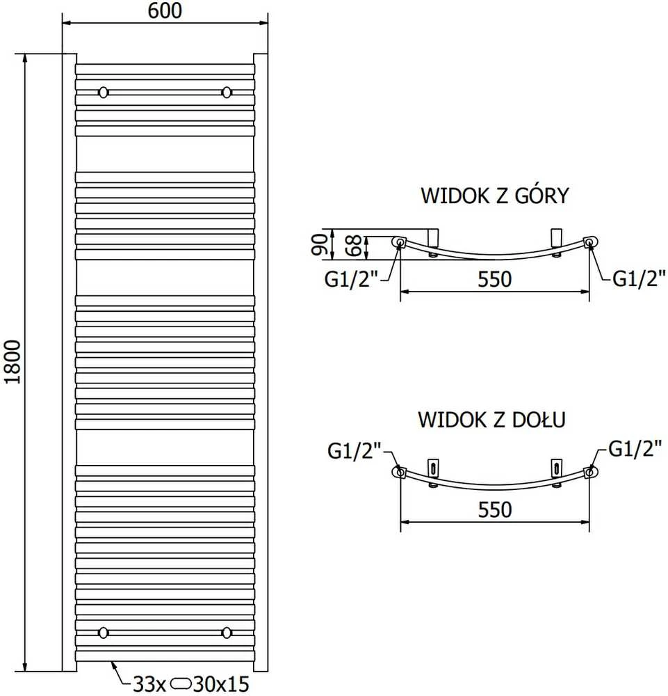 Mexen Helios vonios radiatorius, 1800 x 600 mm, 782 W, chromo