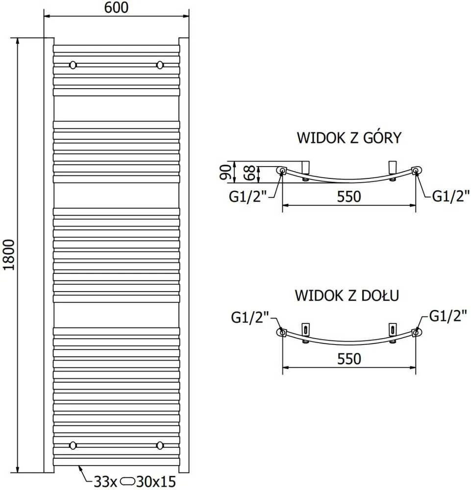 Mexen Helios vonios radiatorius, 1800 x 600 mm, 782 W, auksinis