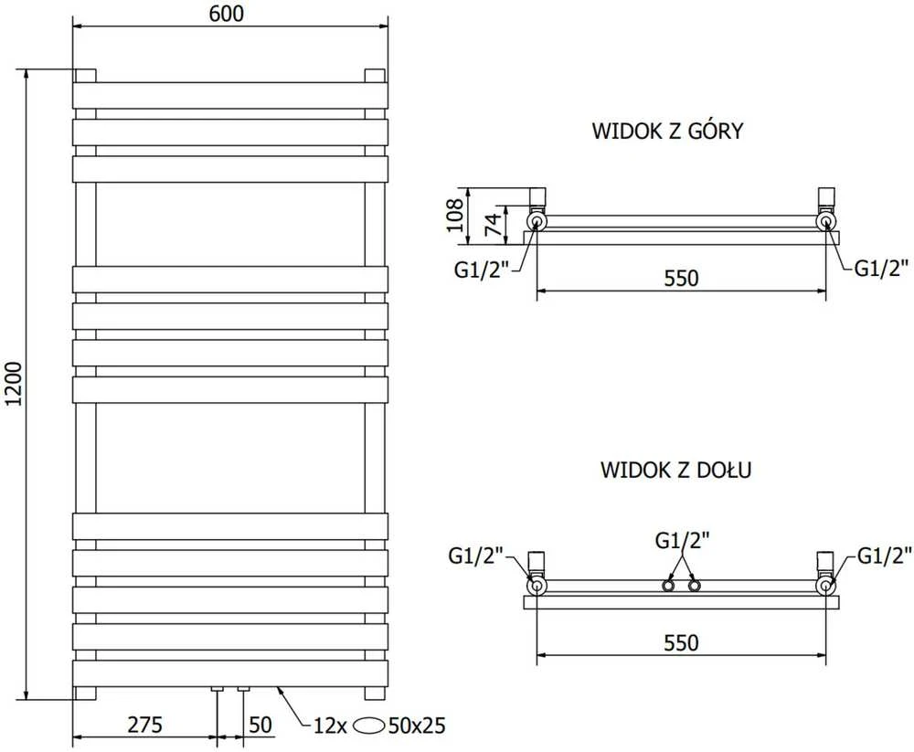 Mexen Jowisz vonios radiatorius, 1200 x 600 mm, 594 W, juodas