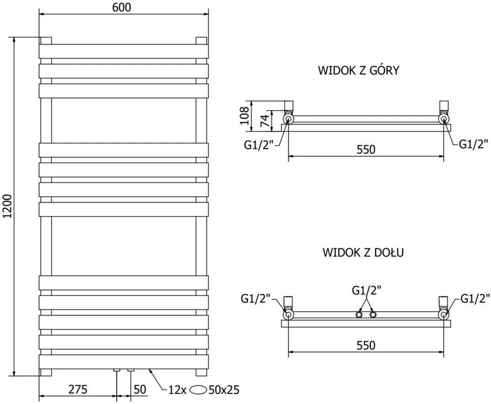 Mexen Jowisz vonios radiatorius, 1200 x 600 mm, 594 W, baltas