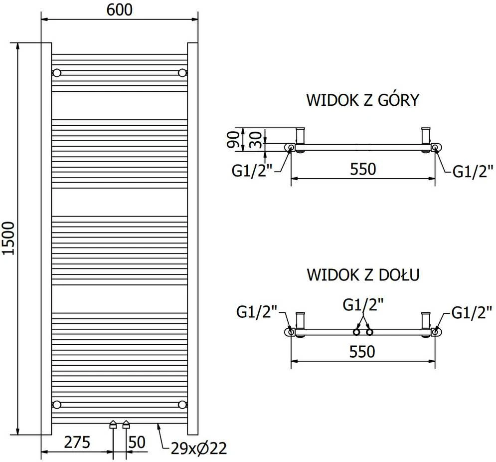 Mexen Mars elektrinis radiatorius, 1500 x 600 mm, 900 W, antracitas