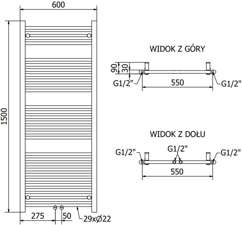 Mexen Mars elektrinis radiatorius, 1500 x 600 mm, 600 W, chromo