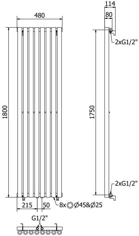 Mexen Nevada dekoratyvinis radiatorius, 1800 x 480 mm, 940 W, juodas