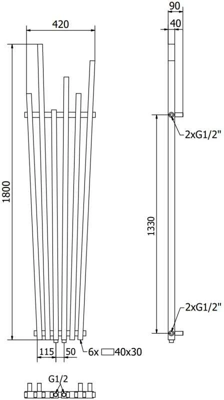 Mexen Omaha dekoratyvinis radiatorius, 1800 x 420 mm, 655 W, antracito