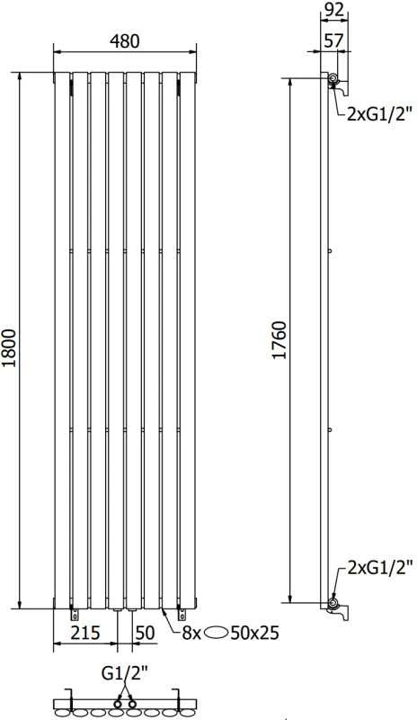 Mexen Oregon dekoratyvinis radiatorius, 1800 x 480 mm, 805 W, juodas