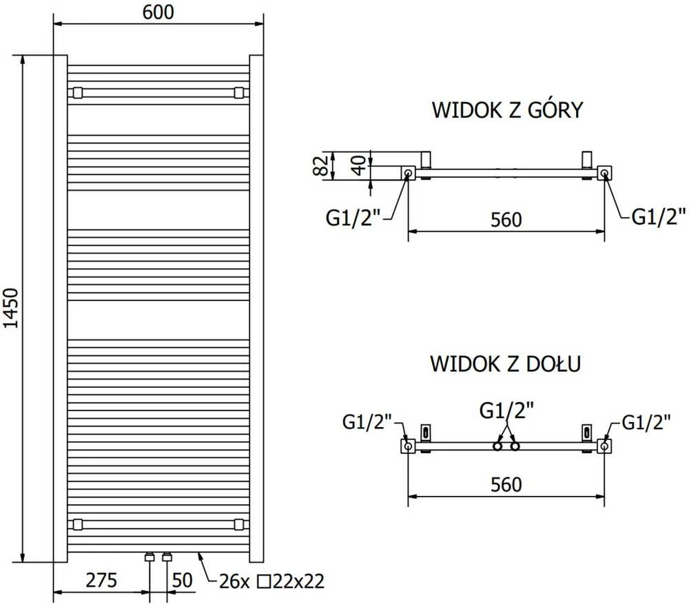 Mexen Pluton elektrinis radiatorius, 1450 x 600 mm, 900 W, juodas