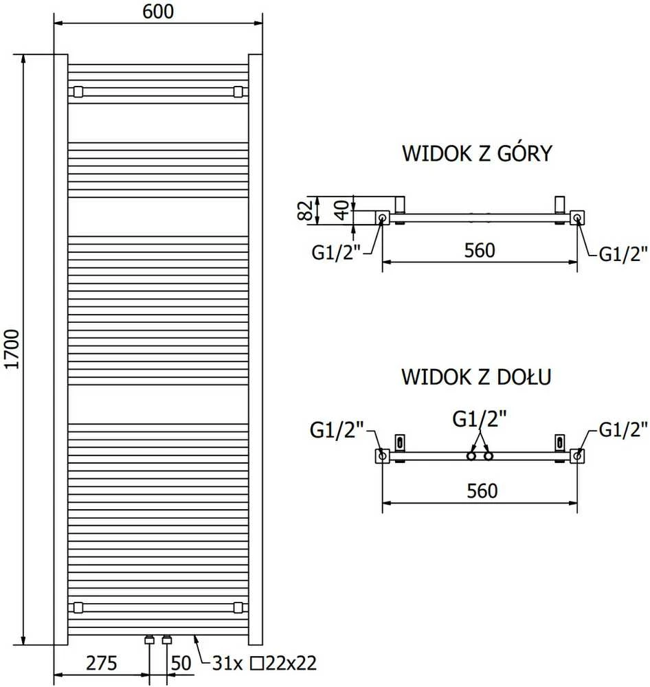 Mexen Pluton elektrinis radiatorius, 1700 x 600 mm, 900 W, juodas