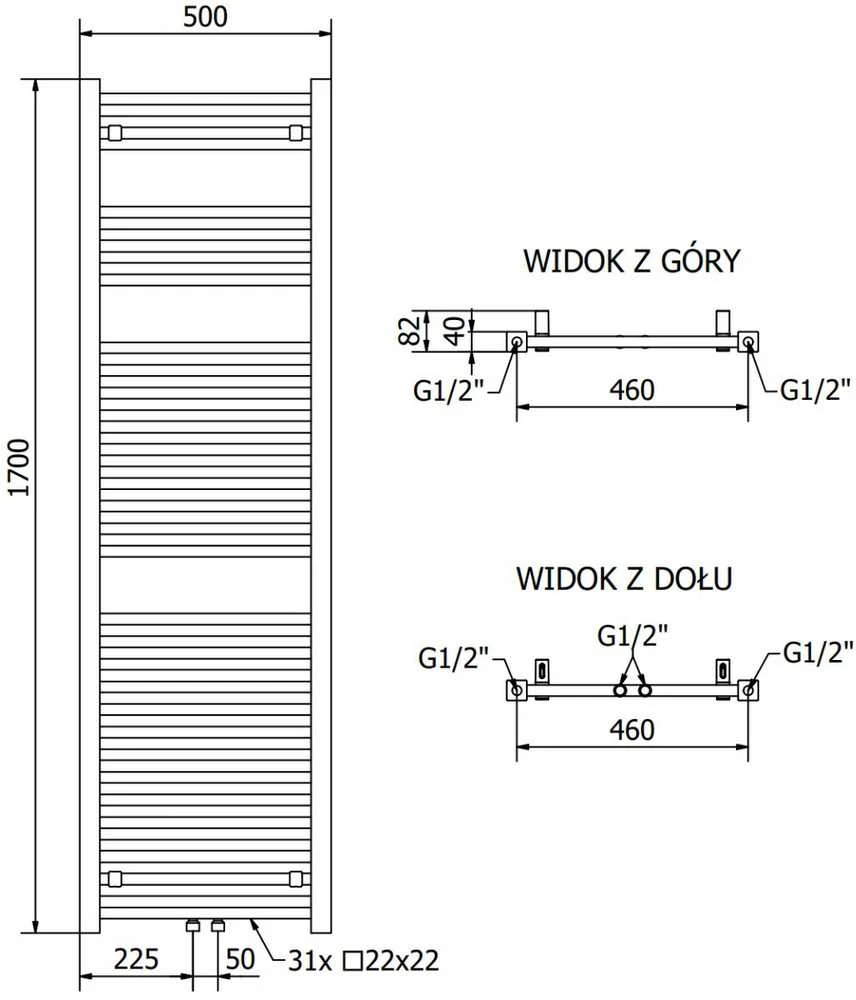 Mexen Pluton elektrinis radiatorius, 1700 x 500 mm, 900 W, juodas