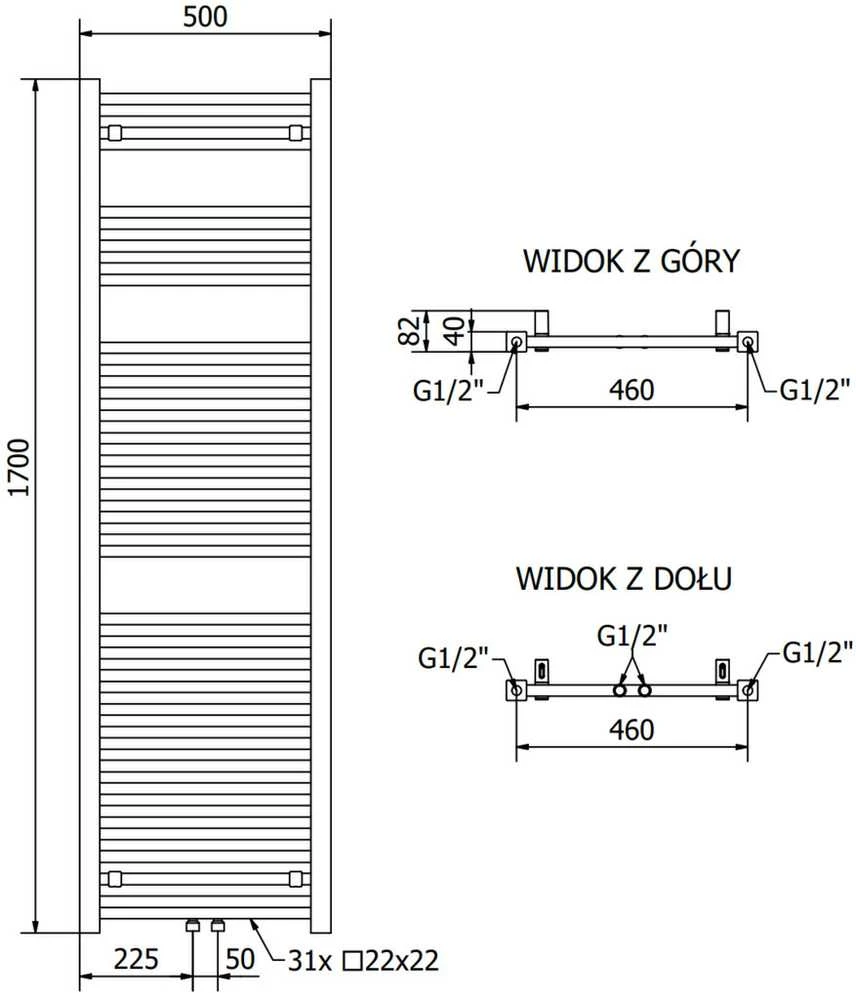 Mexen Pluton vonios radiatorius, 1700 x 500 mm, 855 W, juodas