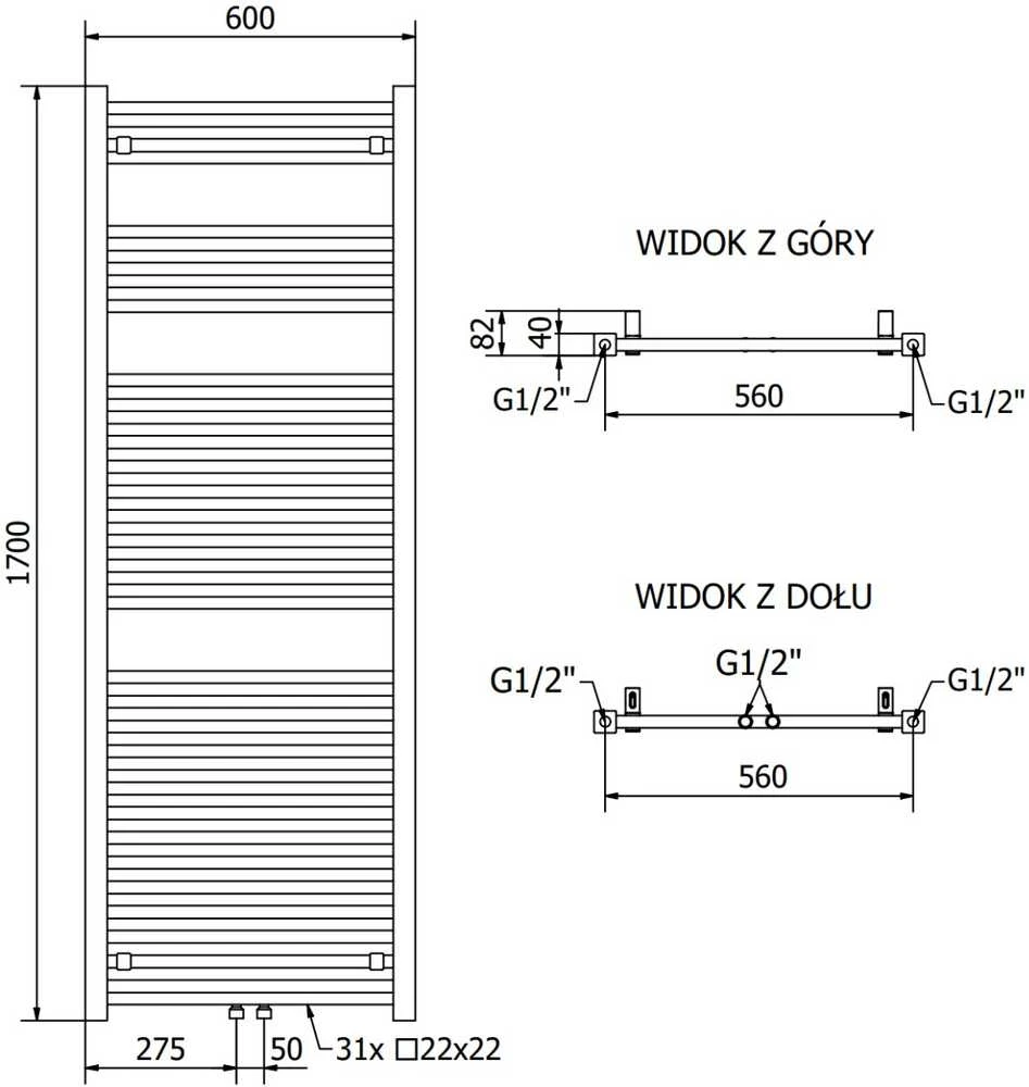 Mexen Pluton vonios radiatorius, 1700 x 600 mm, 991 W, juodas