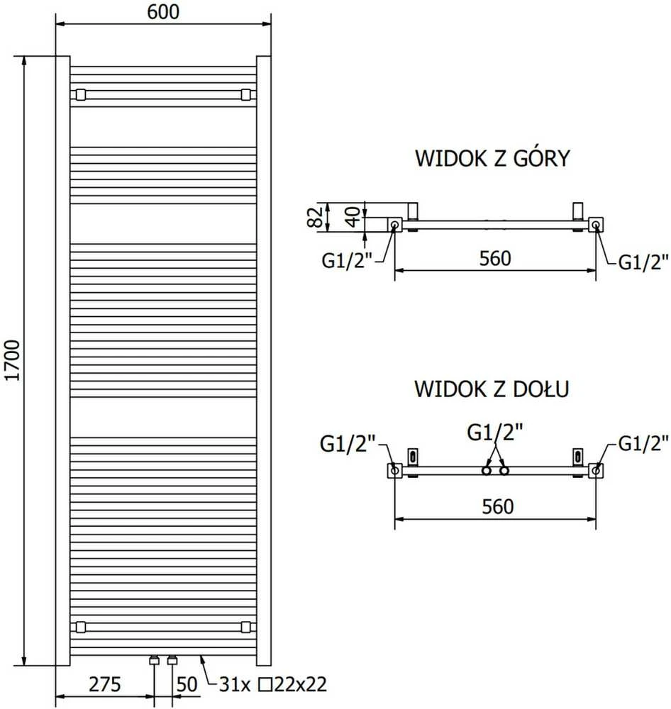 Mexen Pluton vonios radiatorius, 1700 x 600 mm, 991 W, baltas