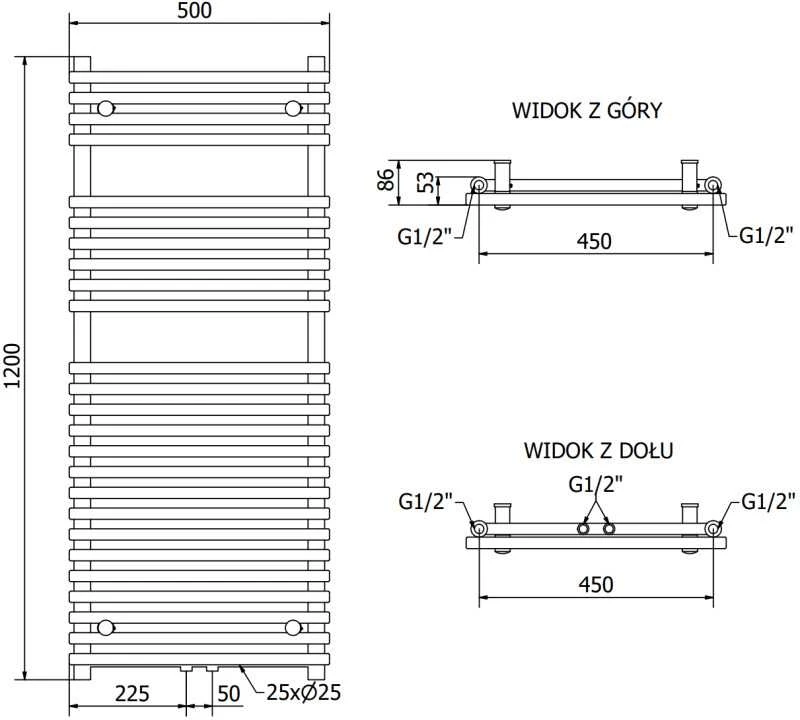 Mexen Sol vonios radiatorius, 1200 x 500 mm, 569 W, juodas