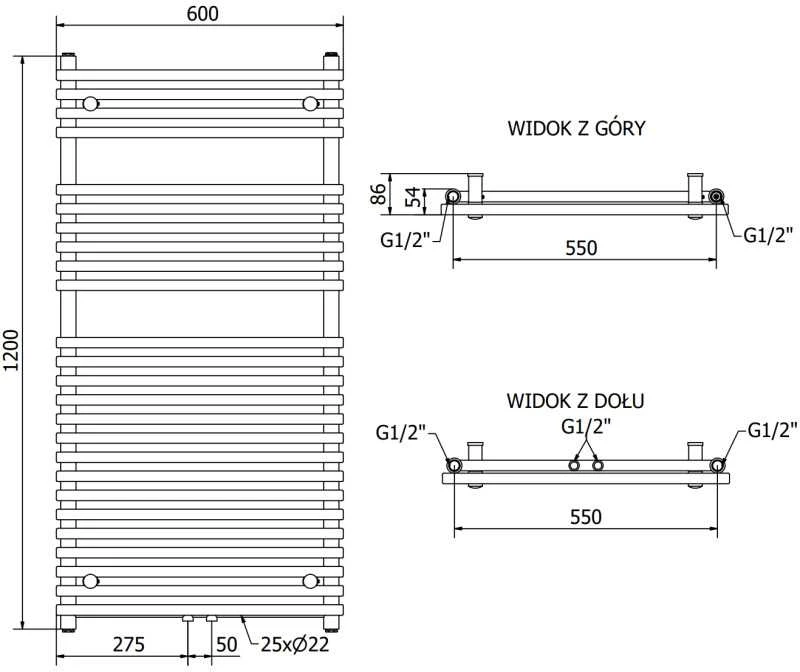 Mexen Sol vonios radiatorius, 1200 x 600 mm, 520 W, chromo