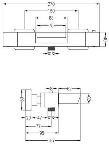 Mexen termostatinis vonios maišytuvas Cube, Graphite