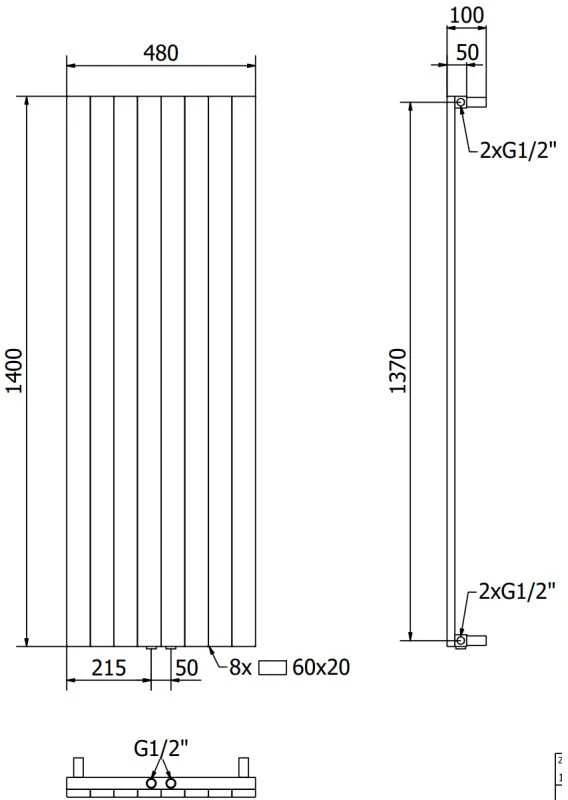 Mexen Topeka dekoratyvinis radiatorius, 1400 x 480 mm, 950 W, juodas