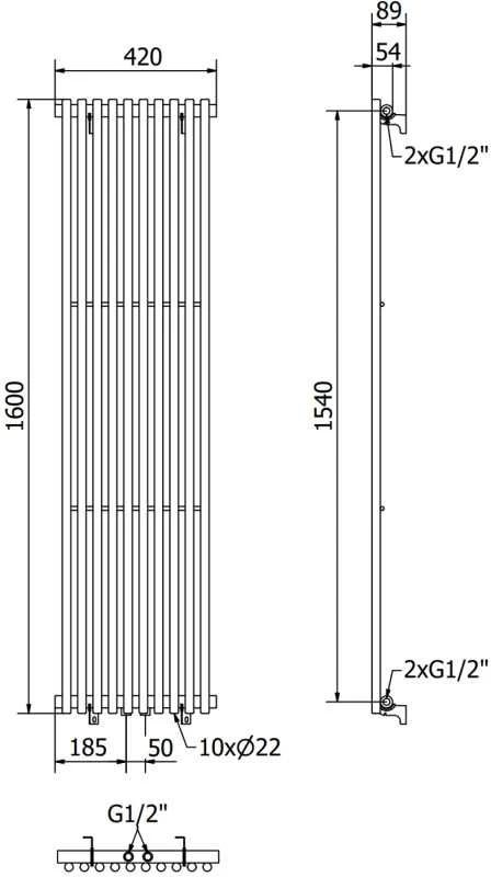 Mexen Tulsa dekoratyvinis radiatorius, 1600 x 420 mm, 613 W, juodas
