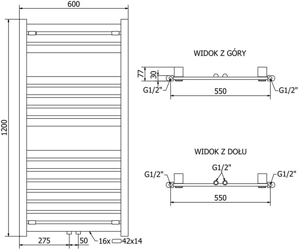 Mexen Uran elektrinis radiatorius, 1200 x 600 mm, 600 W, chromo