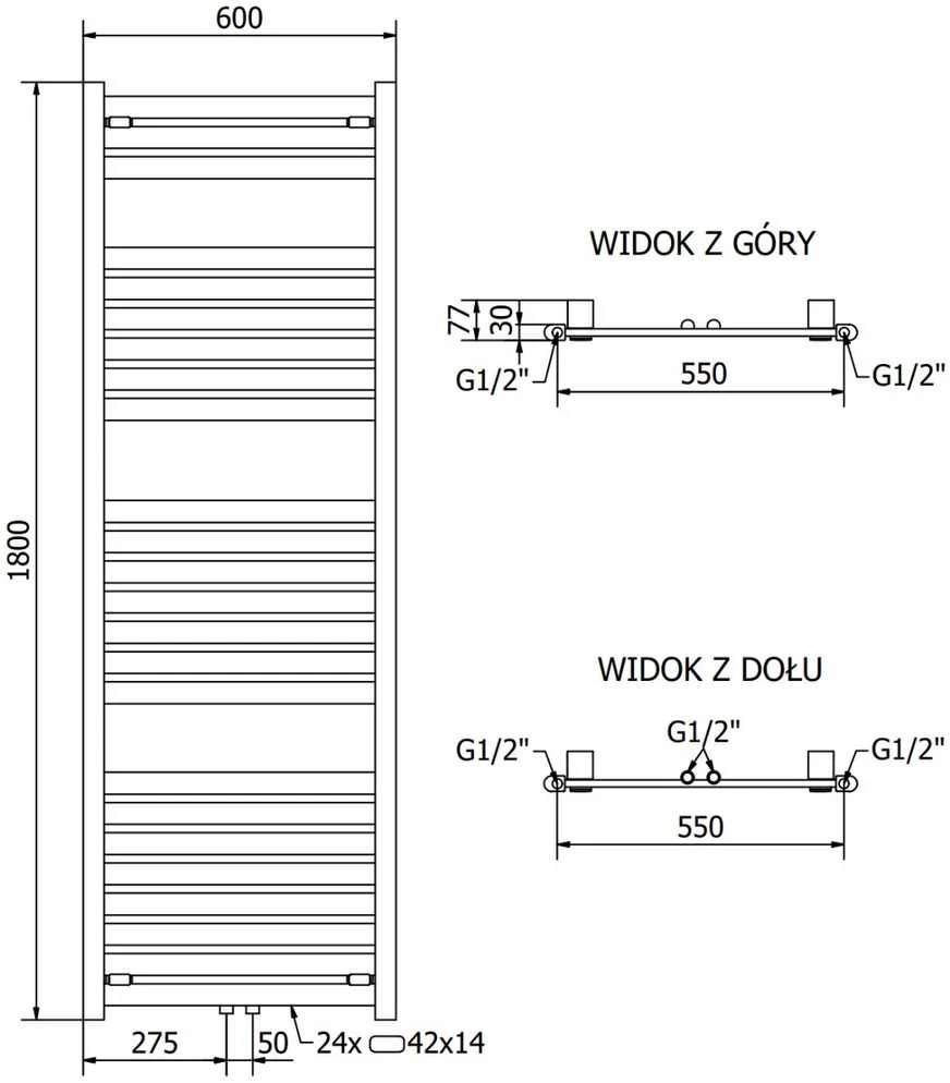 Mexen Uran elektrinis radiatorius, 1800 x 600 mm, 900 W, antracitas