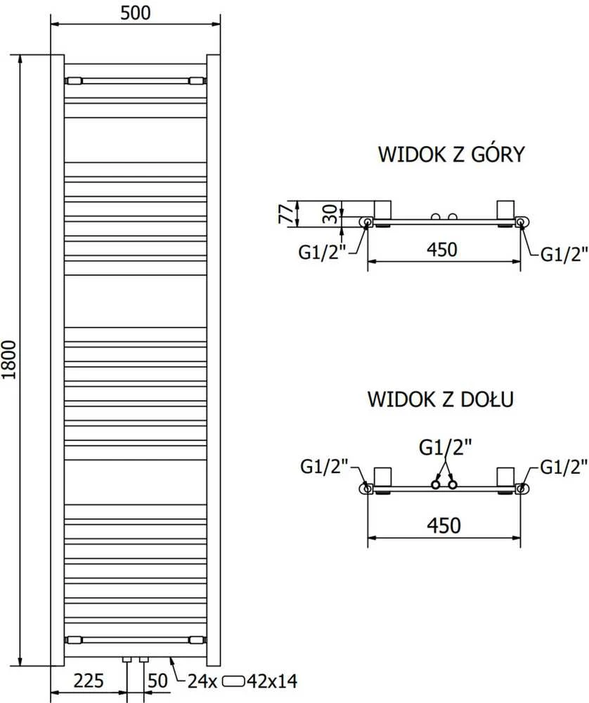 Mexen Uran vonios radiatorius, 1800 x 500 mm, 633 W, auksinis