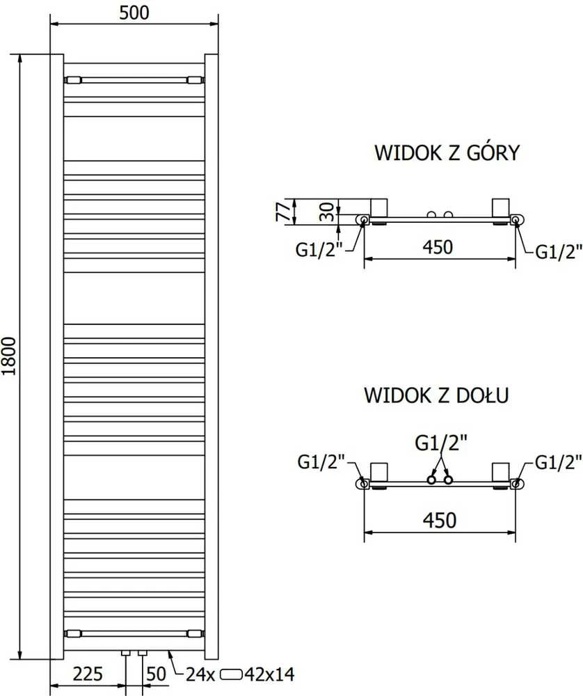Mexen Uran vonios radiatorius, 1800 x 500 mm, 801 W, antracitas