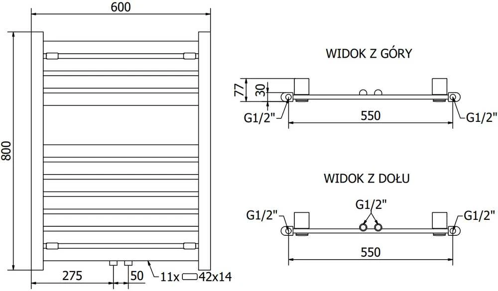 Mexen Uran vonios radiatorius, 800 x 600 mm, 425 W, juodas