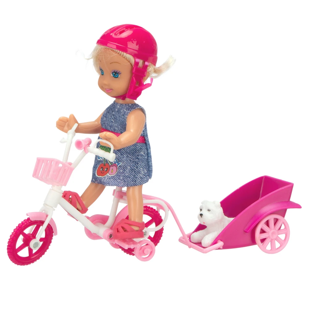 Mini lėlė su dviračiu ir šuniuku