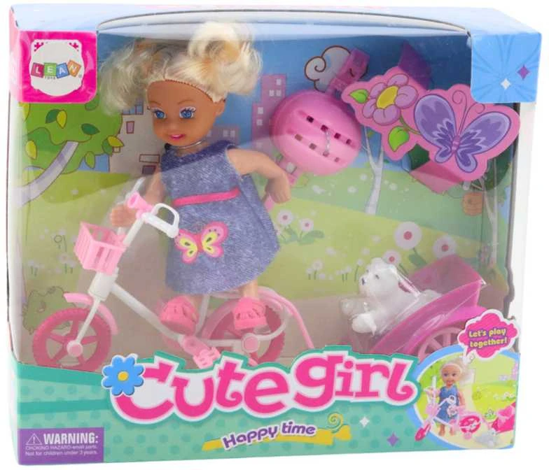 Mini lėlė su dviračiu ir šuniuku