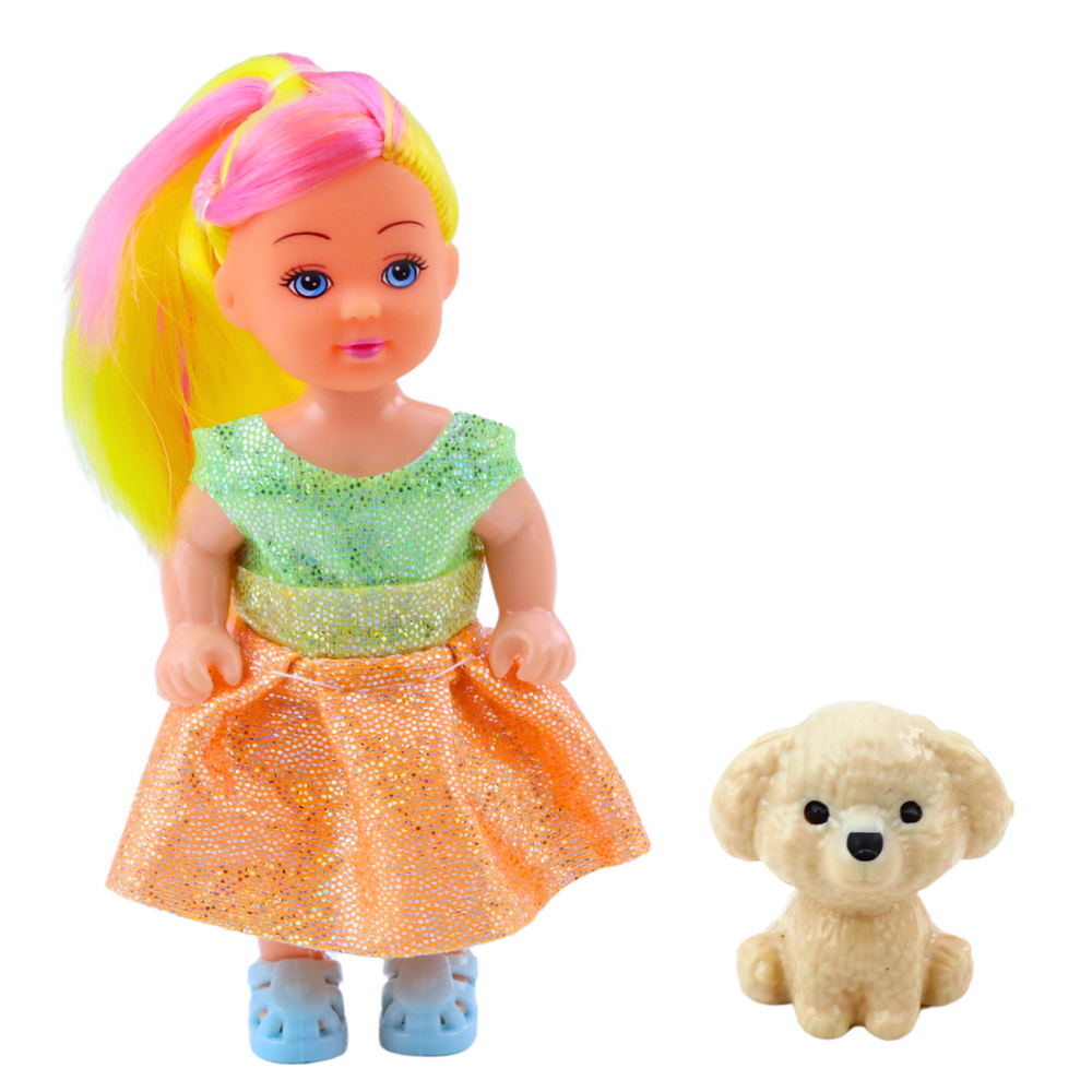 Mini lėlė su šuniuku, 12 cm (1 vnt.)