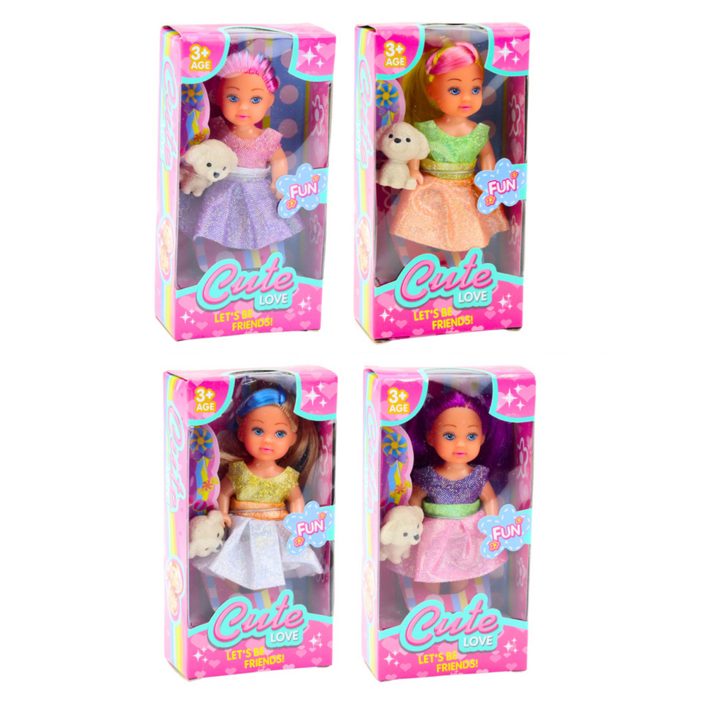 Mini lėlė su šuniuku, 12 cm (1 vnt.)