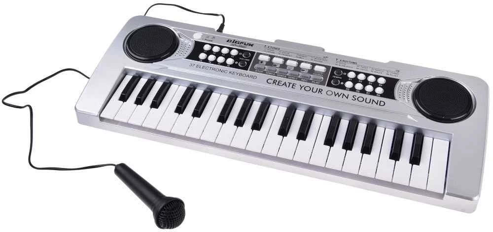 Mini pianinas su mikrofonu vaikams, 37 klavišai, sidabrinis