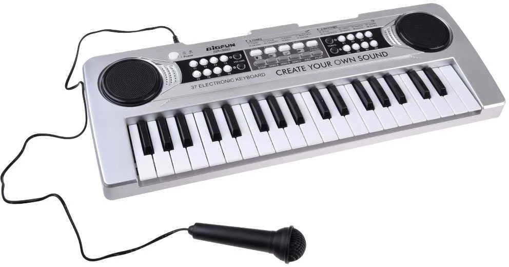 Mini pianinas su mikrofonu vaikams, 37 klavišai, sidabrinis