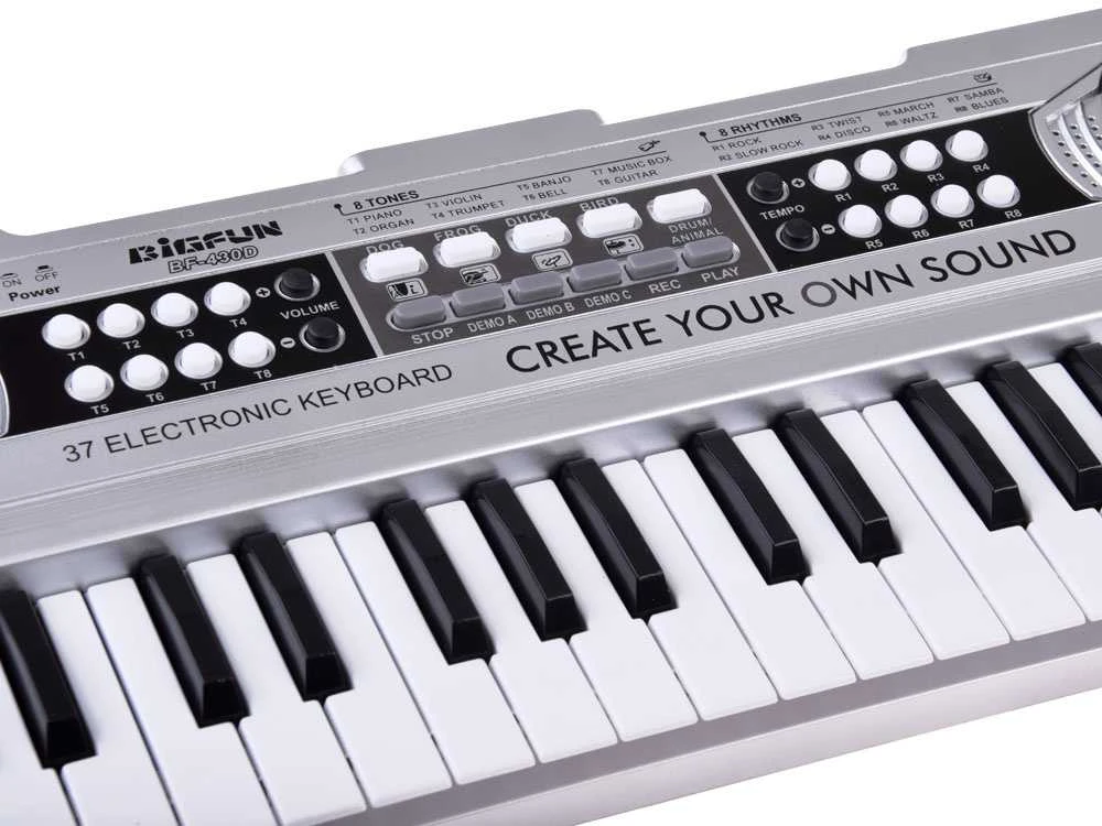 Mini pianinas su mikrofonu vaikams, 37 klavišai, sidabrinis