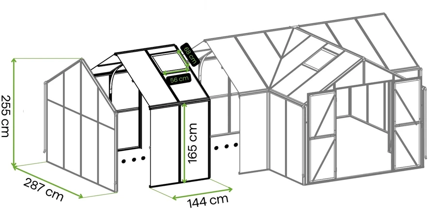 Modulis šiltnamiui-oranžerijai TRIBECA, PC+Glass, 287x144 cm