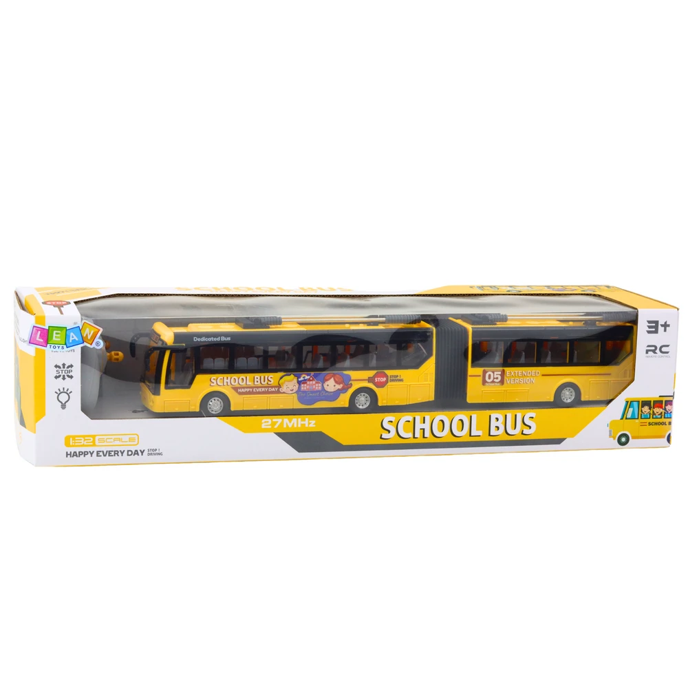 Mokyklinis autobusas su nuotolinio valdymo pultu ir šviesos efektais, 1:32, geltonas