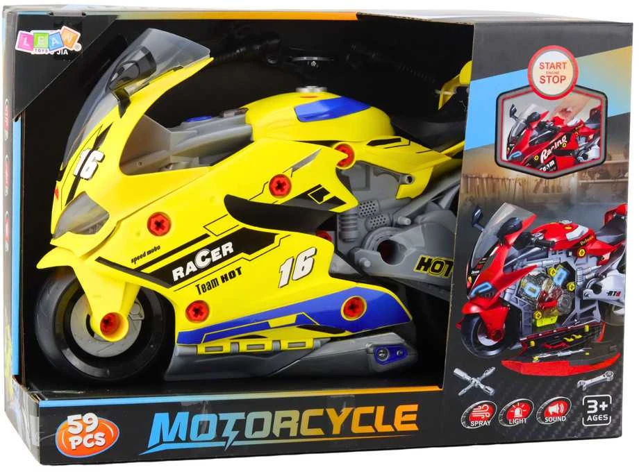 Motociklas 2in1 su įrankiais ir efektais, 43 cm, geltonas