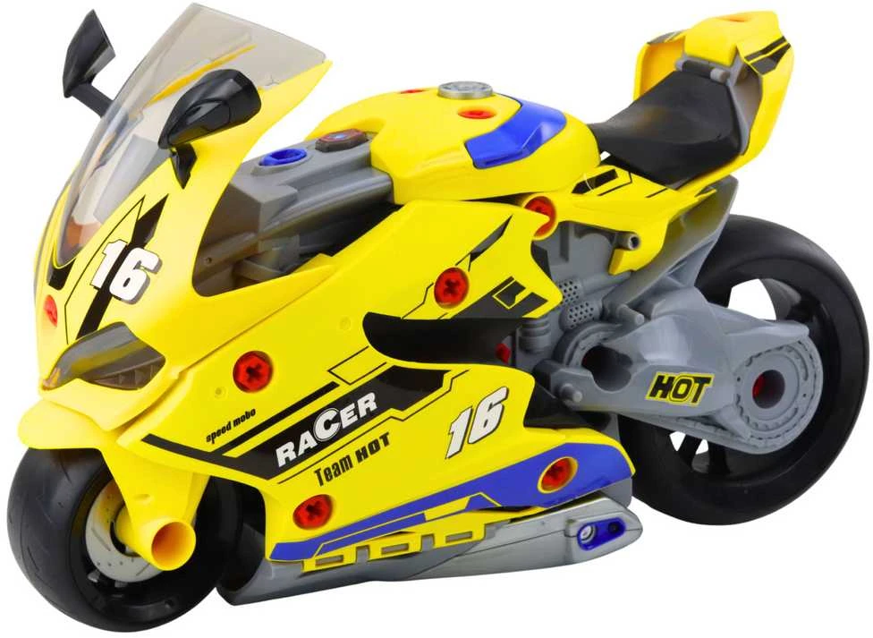 Motociklas 2in1 su įrankiais ir efektais, 43 cm, geltonas