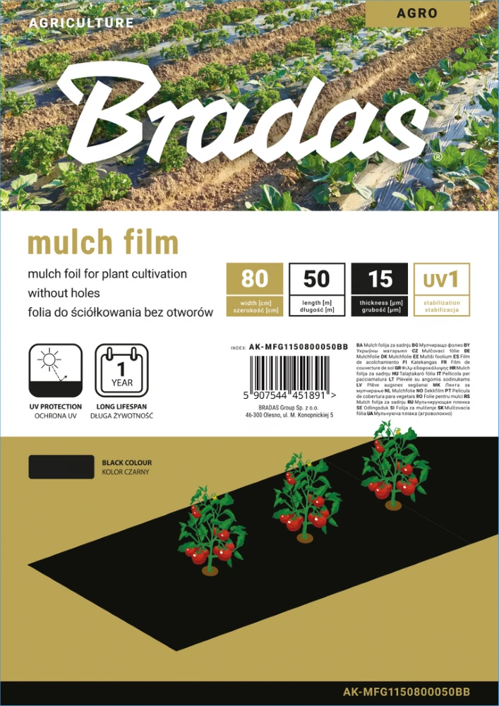 Mulčiavimo folija Bradas, 0,8x50 m, juoda